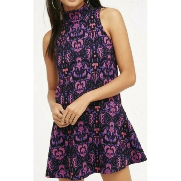 Free People Dresses & Skirts - Free People Sleeveless Mock Neck Mini Dress-Short-Black Purple Pink-XS